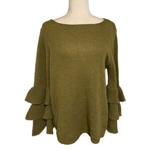 gio gio womens solid moss green Bell long sleeve sweater top large italy